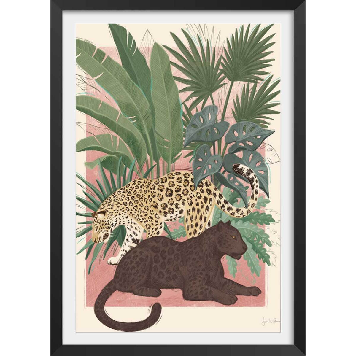 Poster black and white panthers Affiche + cadre en bois - Noir