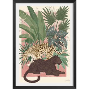 Poster black and white panthers Affiche + cadre en bois - Noir