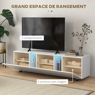 Meuble TV Banc TV style contemporain 3 portes abattantes panneaux blanc laqué