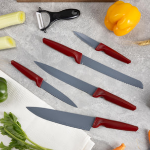 Juego de 5 cuchillos + pelador en acero inoxidable maple san ignacio