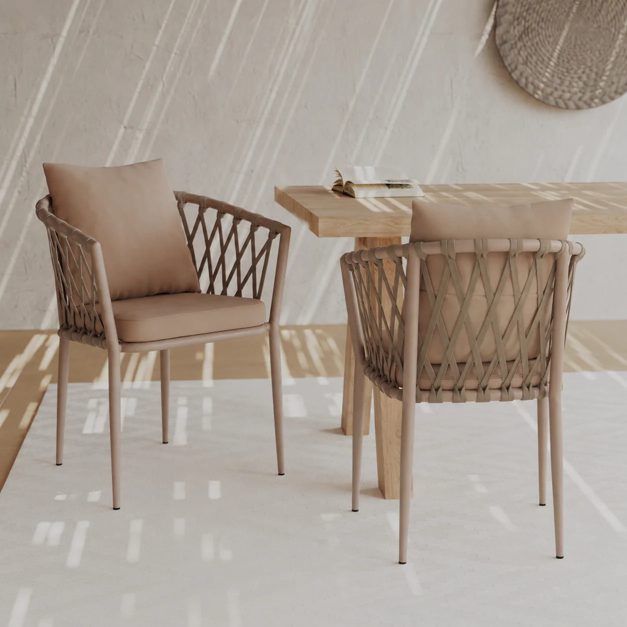 Lot de 2 chaises de jardin en métal et tissu taupe - Dulcy