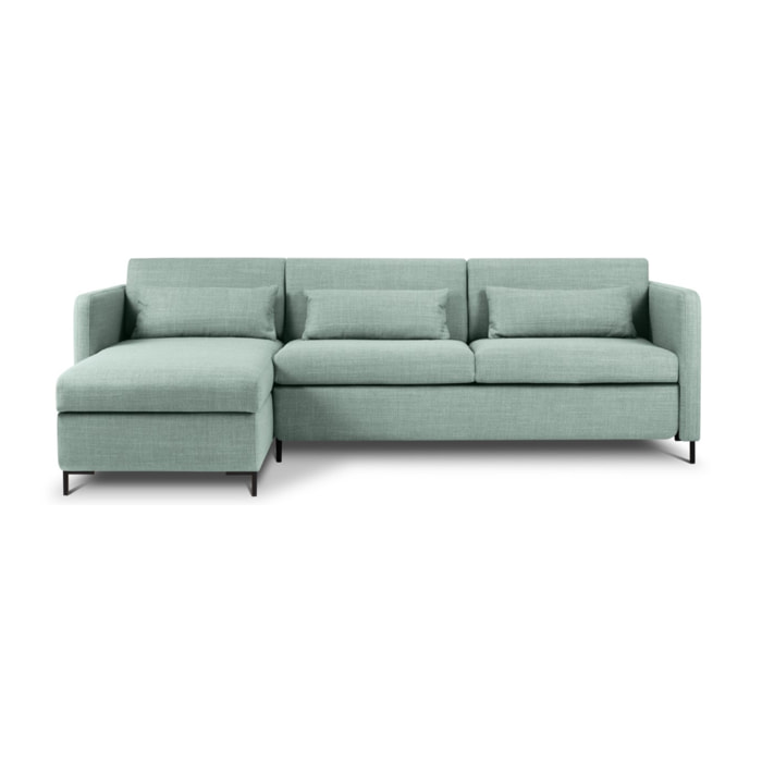 Canapé d'angle gauche convertible avec coffre de rangement "Yanis" 4 places en tissu structurel menthe