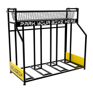 Parkade - Rastrelliera Portabici 4 Posti a Pavimento da Garage con Cesta Portaoggetti e 4 Ganci in Metallo Nero