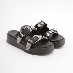 SANDALO FLATFORM DOPPIA FIBBIA CHOCOLA' NERO