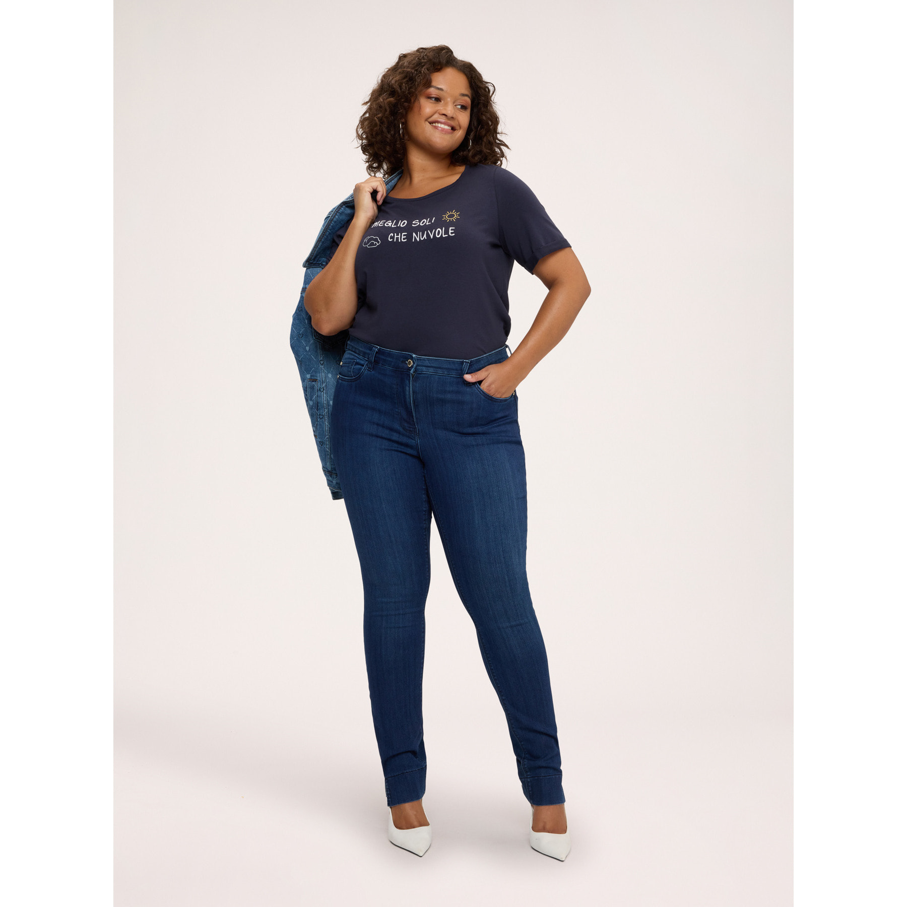 Fiorella Rubino - T-shirt in cotone con scritta ironica - Blu
