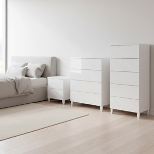 Comodino Con 5 Cassetti Cassettiera Settimino Mobile Da Camera Da Letto Moderno Mobiletto Con Piedini Montaggio Facile 60 x 40 x 117 Cm Bianco Lucido