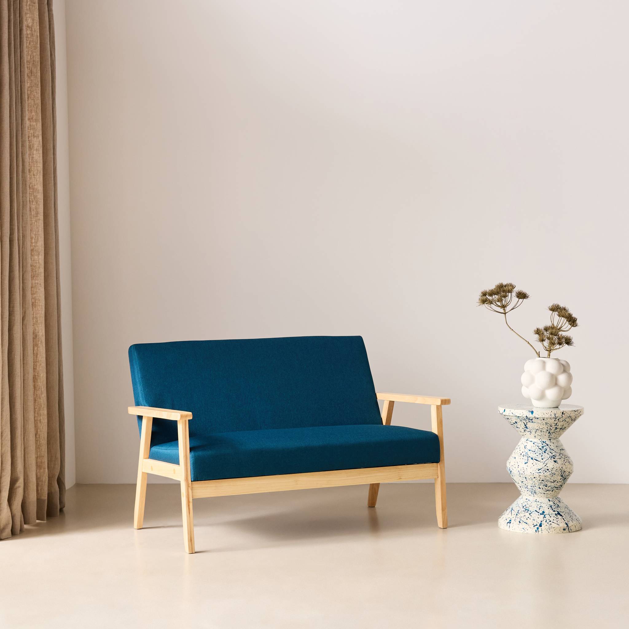 Canapé banquette 2 places bois d'hévéa tissu ISAK