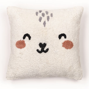 Coussin déhoussable tufté imprimé animalier coton FUNNY blanc