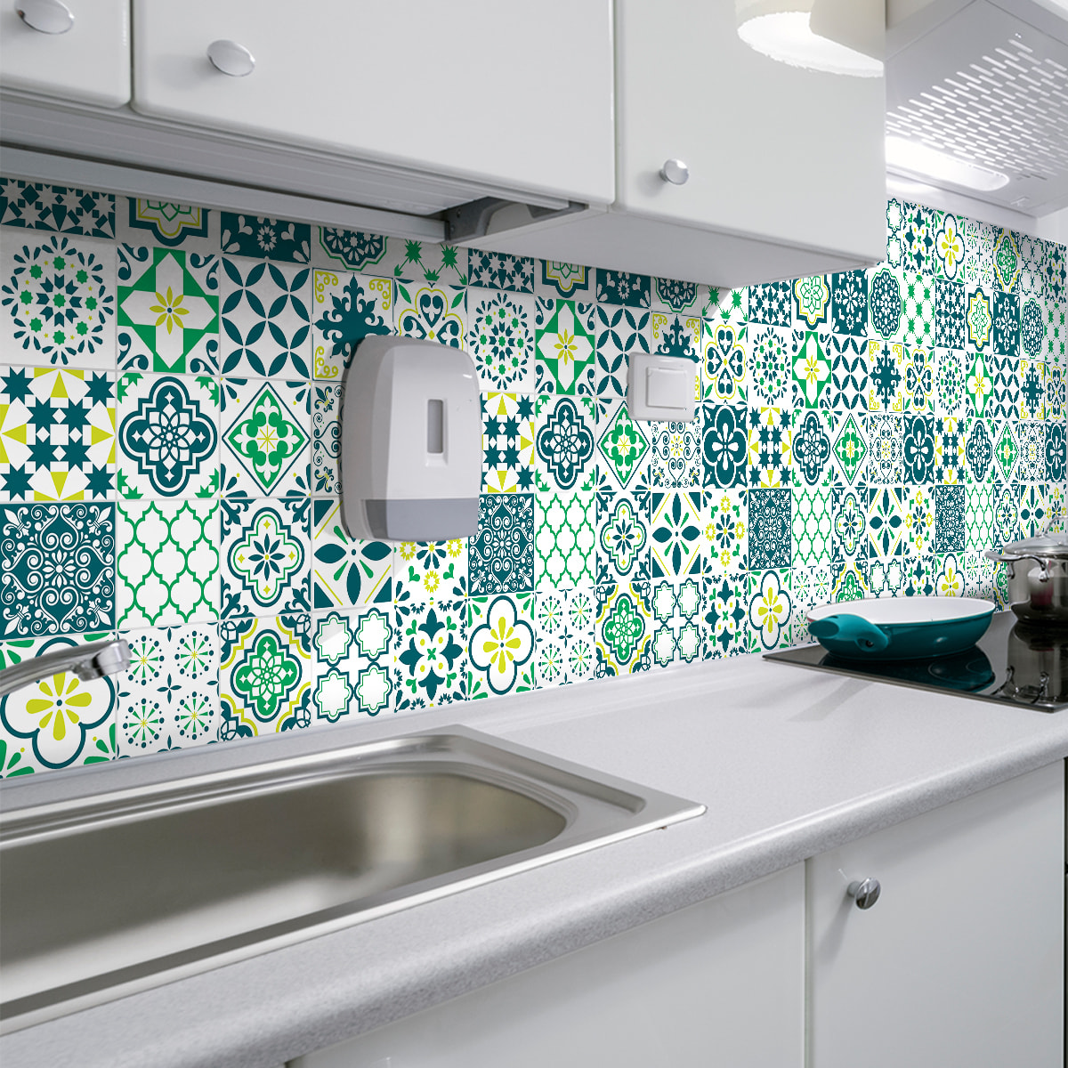 Stickers muraux - Sticker Mural Carrelage adhésif Cuisine Salle de Bain - 30 STICKERS CARREAUX DE CIMENT AZULEJOS LUCILIA