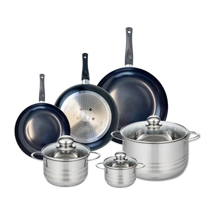 Ensemble de 3 Poêles de cuisson 20, 24 et 28 cm et 3 faitouts 12, 16 et 24 cm Elo Prima Brillant