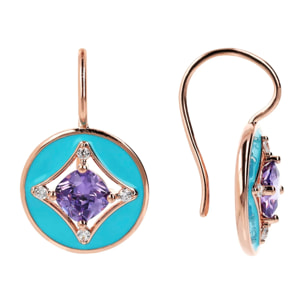 Orecchini Pendenti Étoile con Elemento Tondo Smaltato Viola e Cubic Zirconia Blu