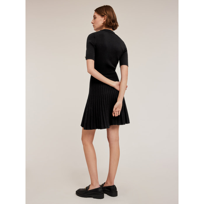 Motivi - Vestito con colletto in maglia a coste - Nero