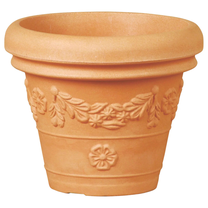 Tera vaso grande festonato anticato  in resina, vaso grande effetto terracotta con decori, per interno ed esterno