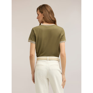 Motivi - T-shirt con bordi in maglia - Verde militare