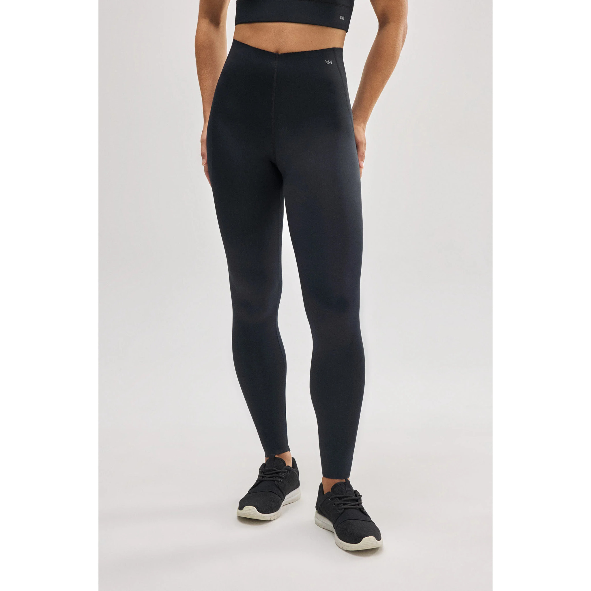 Leggings sportivi lunghi neri a compressione per pancia piatta