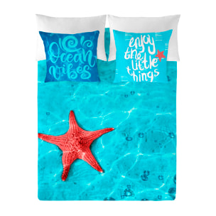 Costura - Funda Nórdica Estampada - Cierre Solapa - 100% Algodón - Incluye 1/2 Fundas de Almohada - Ocean Vibes