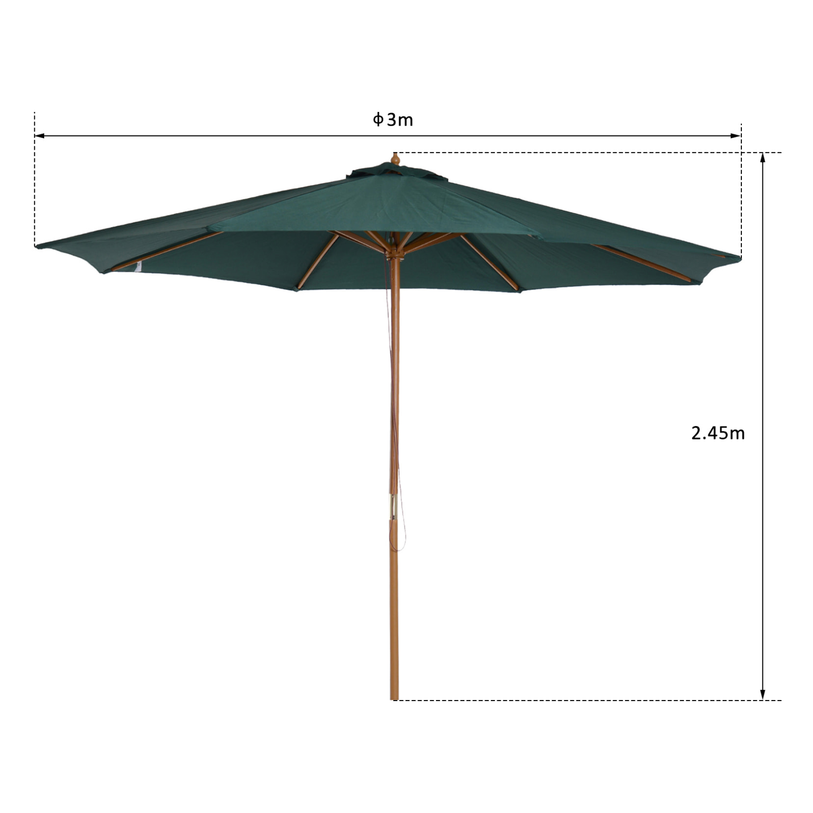 Sombrilla para Playa de Poliéster Madera 2,45x3m Verde