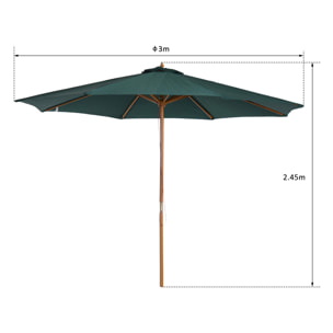 Sombrilla para Playa de Poliéster Madera 2,45x3m Verde