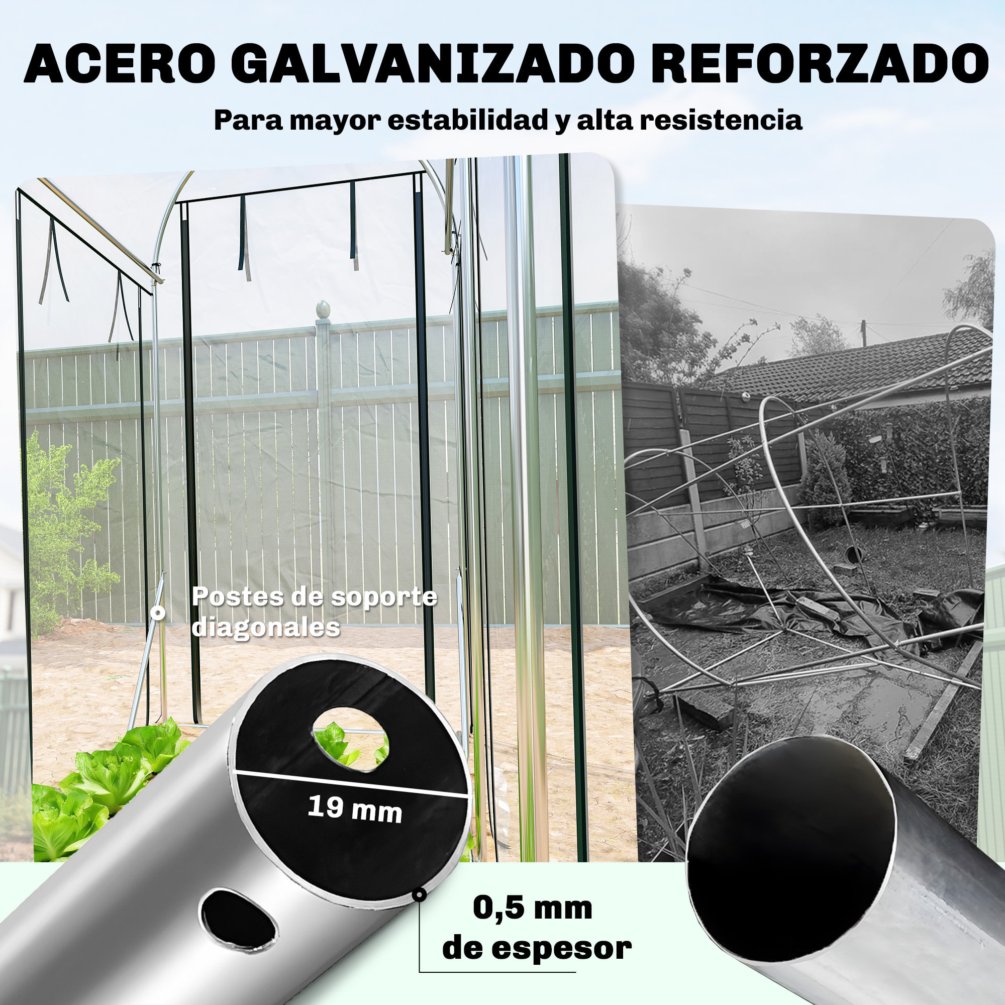 Invernadero de Exterior 3x1x2 m, Invernadero de Túnel con 8 Puertas Enrollables, Cubierta de Plástico y Marco de Acero Galvanizado, Anti-UV, Impermeable, para Cultivos, Transparente