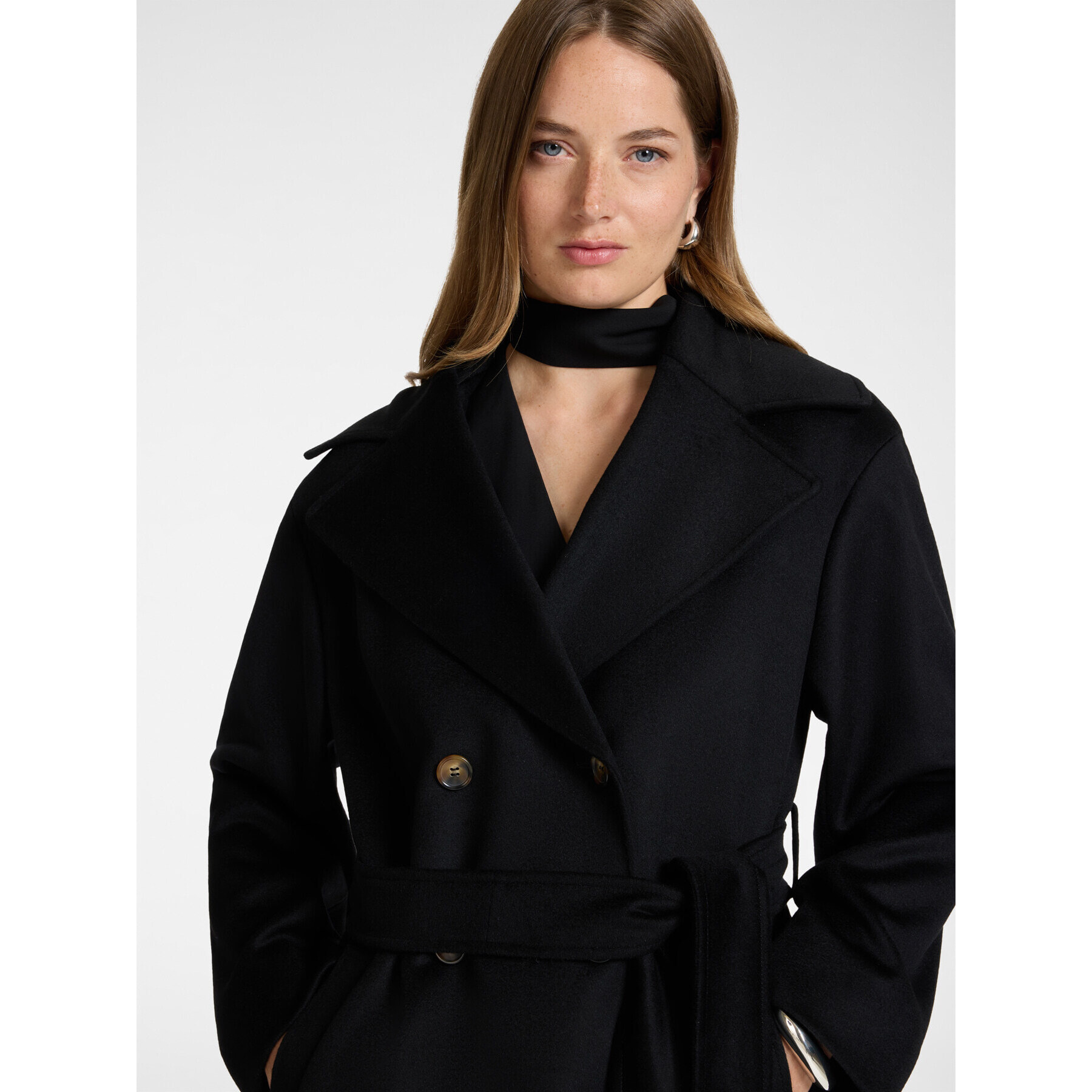 Elena Mirò - Cappotto doppiopetto in lana con cintura - Nero