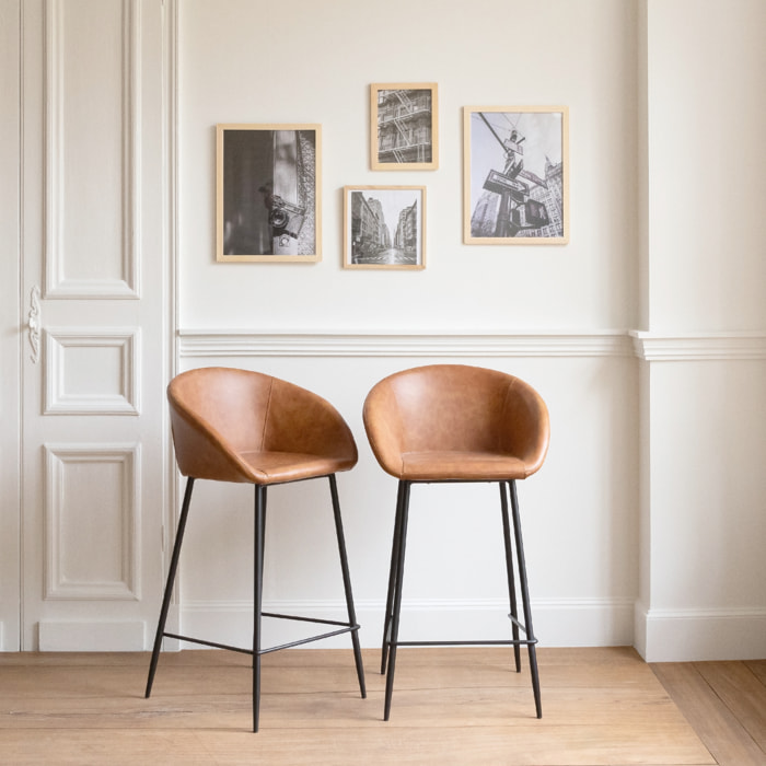 Lot de 2 tabourets de bar en simili cognac ACHILLE