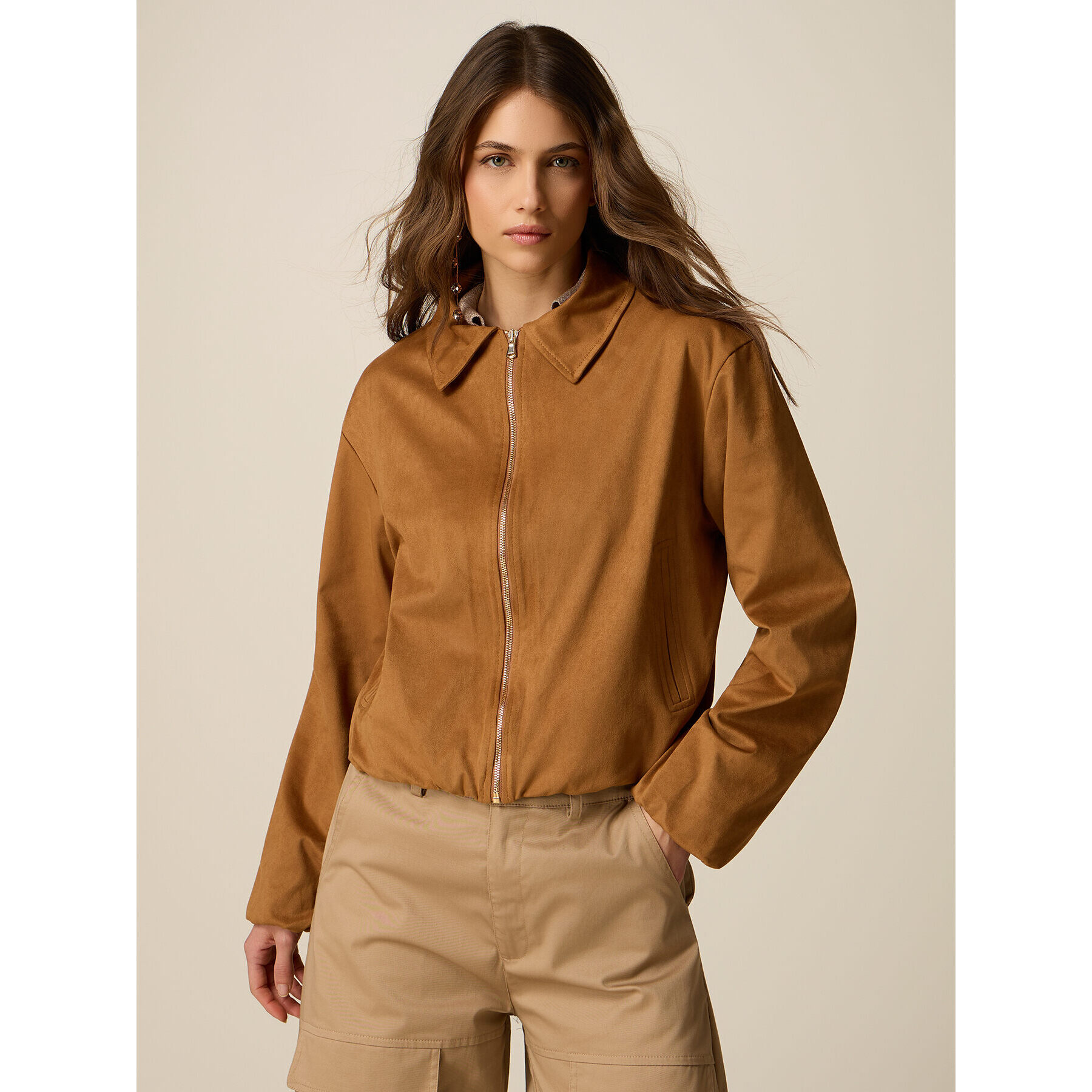 Oltre - Giubbotto corto con zip - Marrone