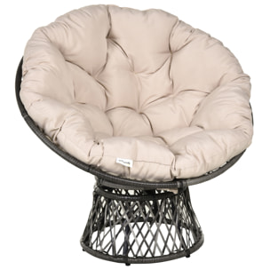 Fauteuil rond de jardin fauteuil papasan pivotant grand confort Ø 97 x 90H cm grand coussin fourni polyester résine tressée crème