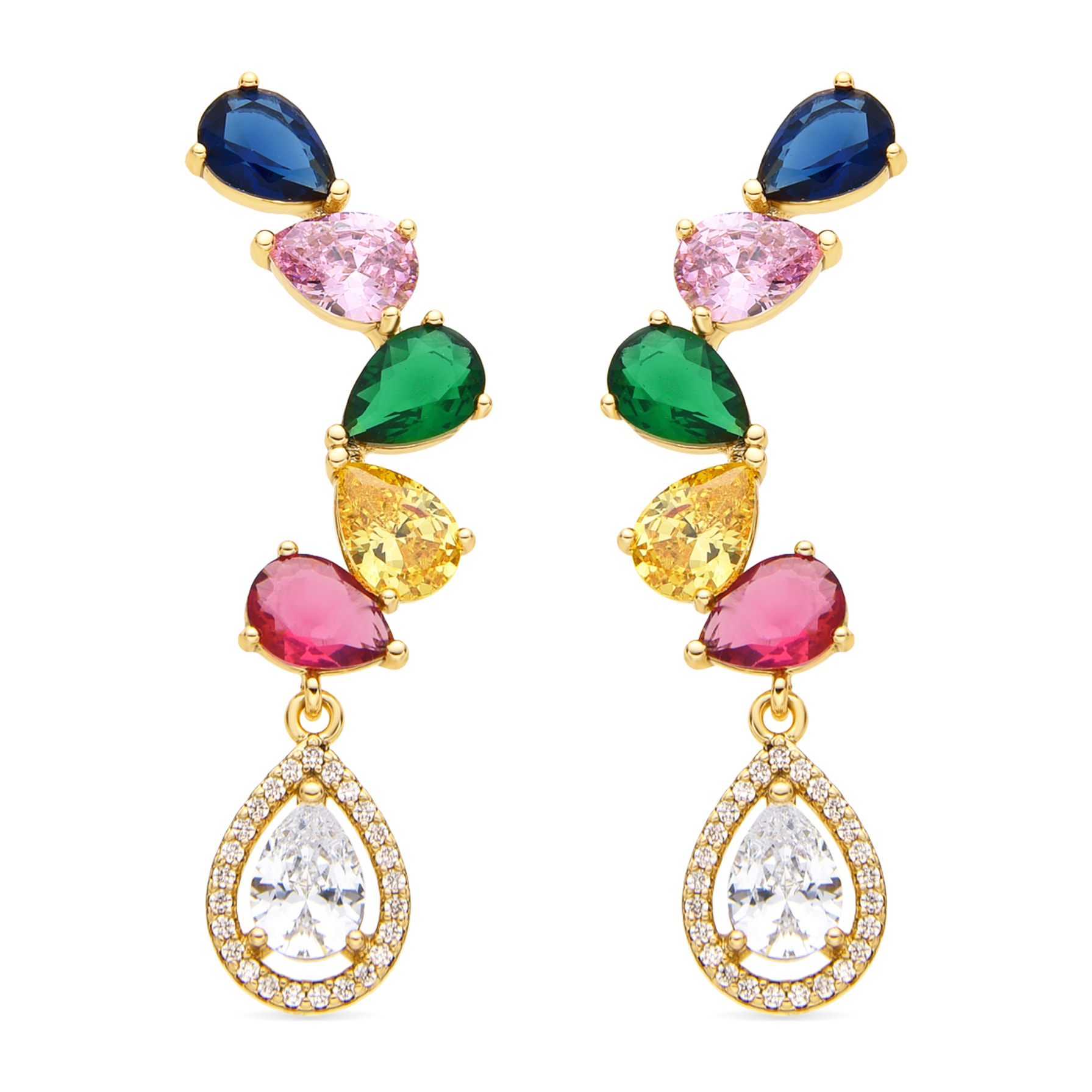 Pendientes con Circonita Multicolor acabado oro 18k