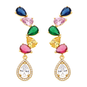 Pendientes con Circonita Multicolor acabado oro 18k