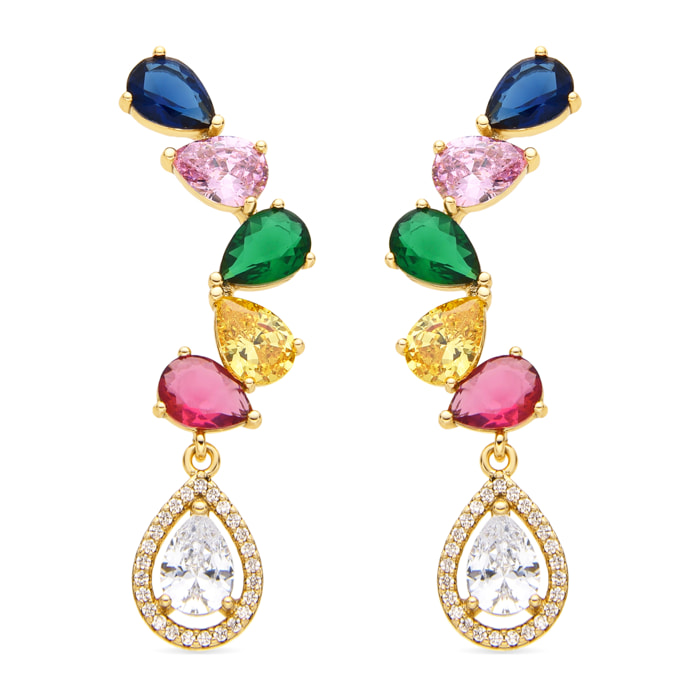 Pendientes con Circonita Multicolor acabado oro 18k