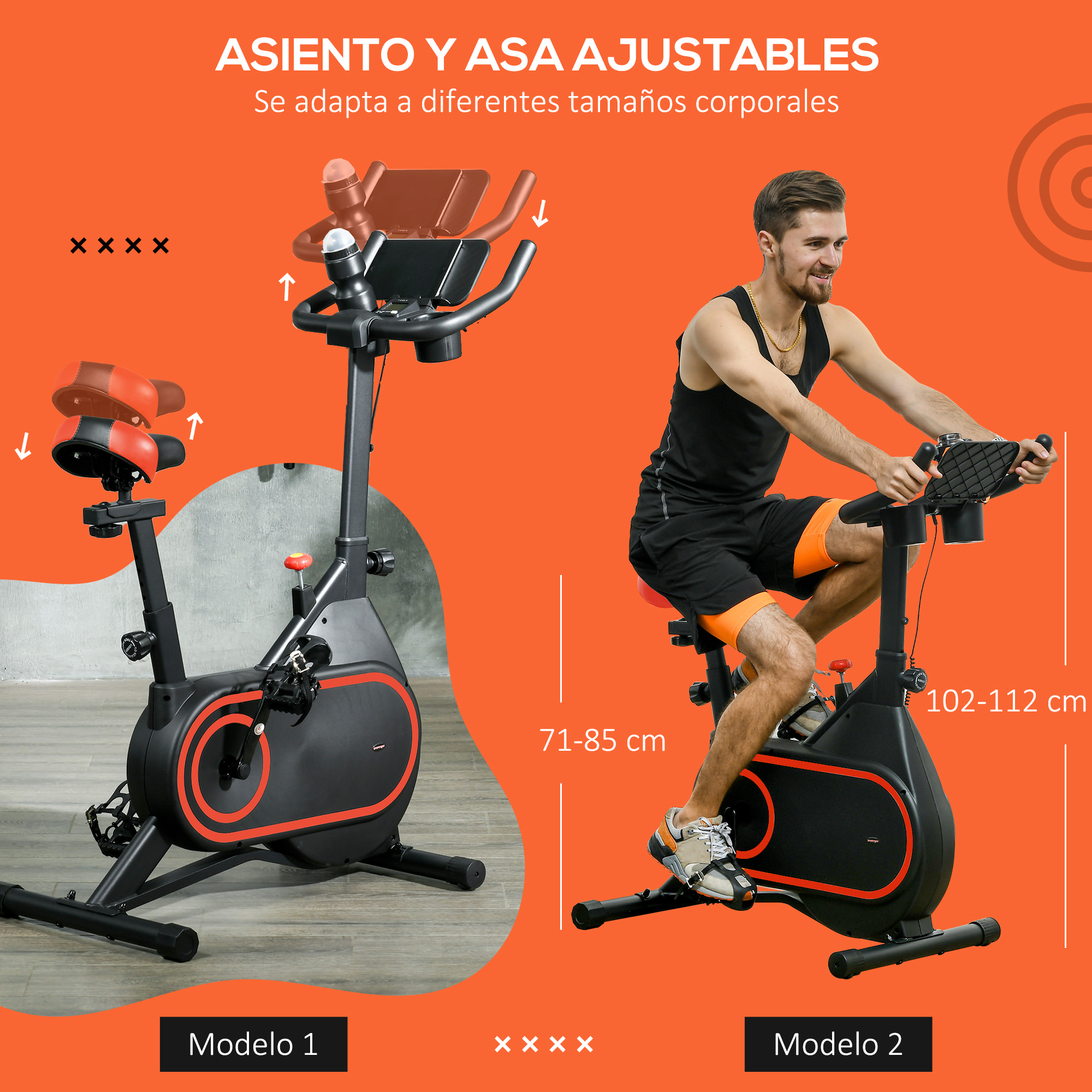 Bicicleta Estática Bici Estática con Volante de Inercia 4 kg Resistencia Magnética Ajustable Pantalla LCD Silencioso Asiento Ajustable y Soporte de Vasos Carga 120 kg para Casa Gimnasio Rojo