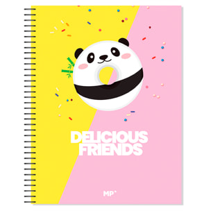 PACK 6 UNITA' QUADERNO EXTRADURA A4 120 FOGLI QUADRATI DESIGN DELICIOUS FRIENDS PANDA