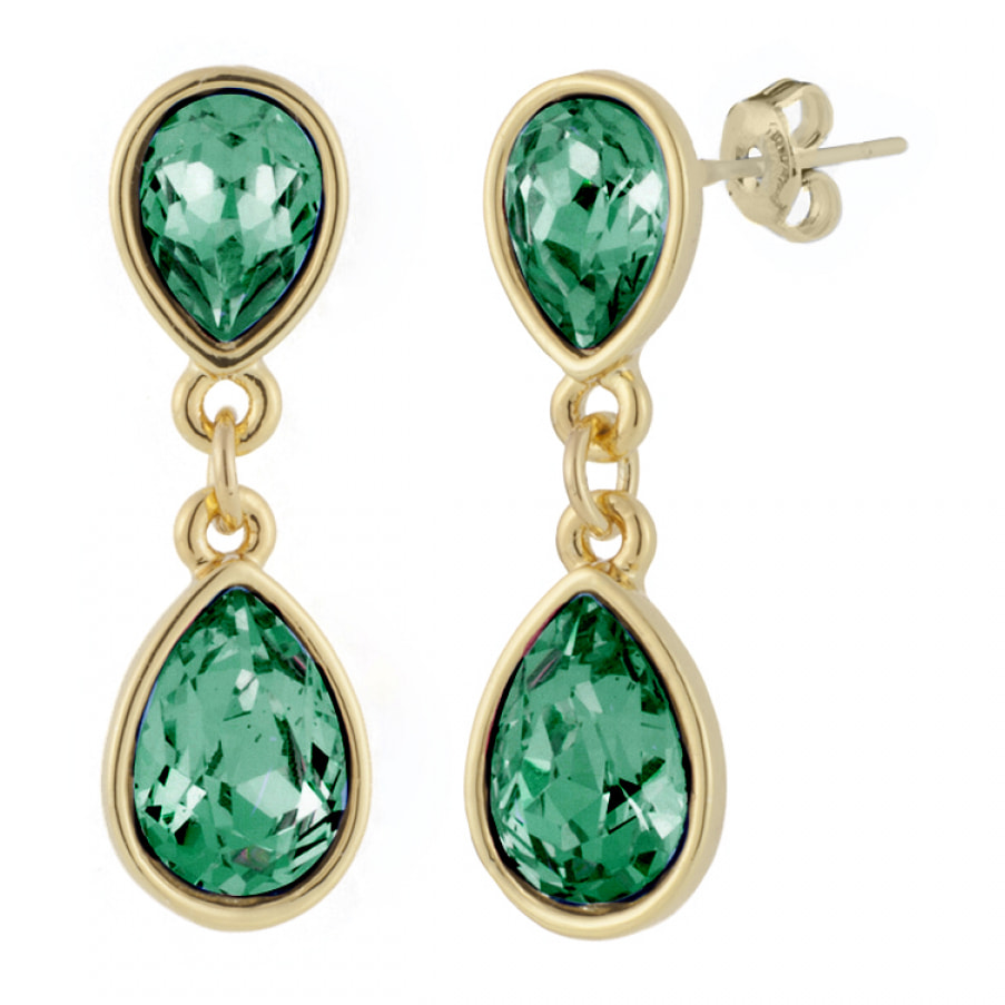 Pendientes  HANNA  green brass bañado en oro amarillo 18K y cristales de Swarovski