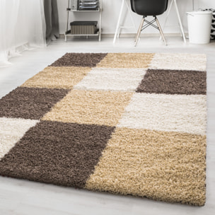 ODDA - Tapis shaggy à motif damier Moka