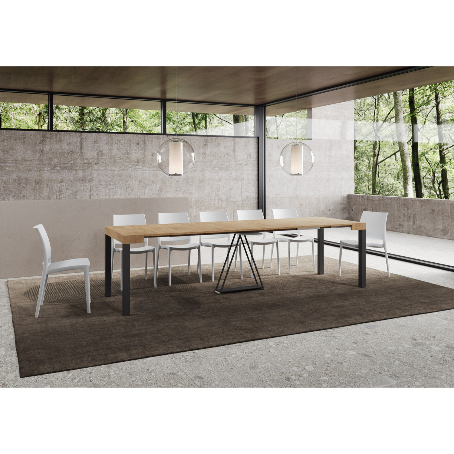 Consolle allungabile 90x40/300 cm Tiris quercia natura telaio antracite