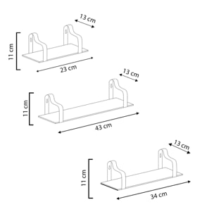 Set de 3 estantes de pared Bemol metal negro y madera de Paulownia