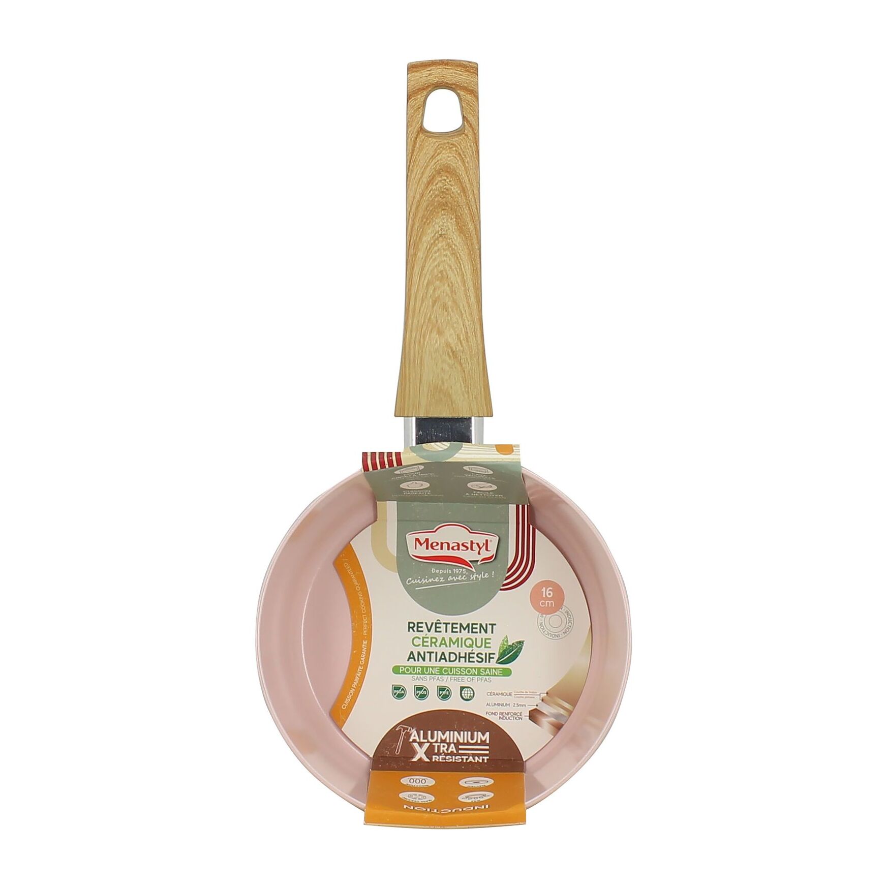 Casserole en revêtement céramique 16cm rose - tous feux COLORAMA