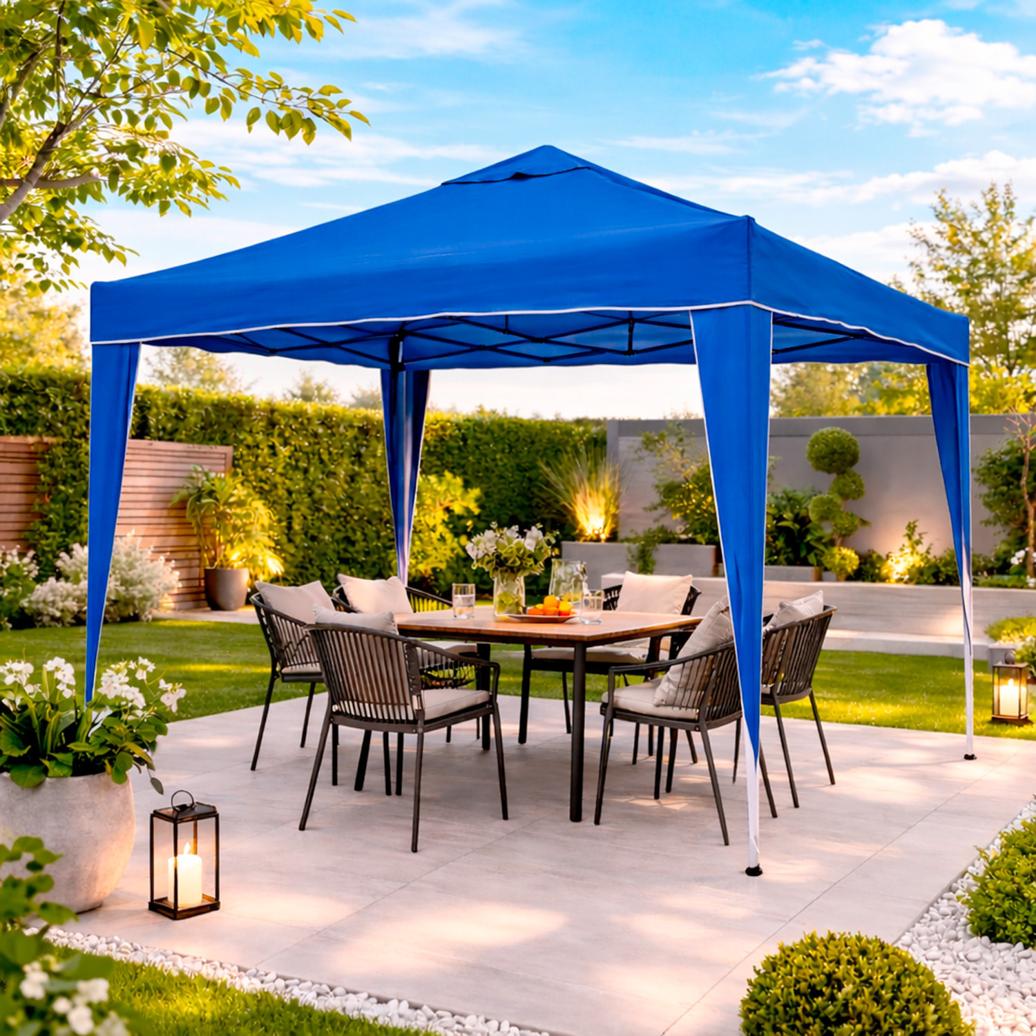 Gazebo Pieghevole 3x4 M in Acciaio con Telo Idrorepellente 160 g/m² Anti-UV Struttura Robusta Apertura Rapida a Fisarmonica con Borsa e 4 Sacche Blu