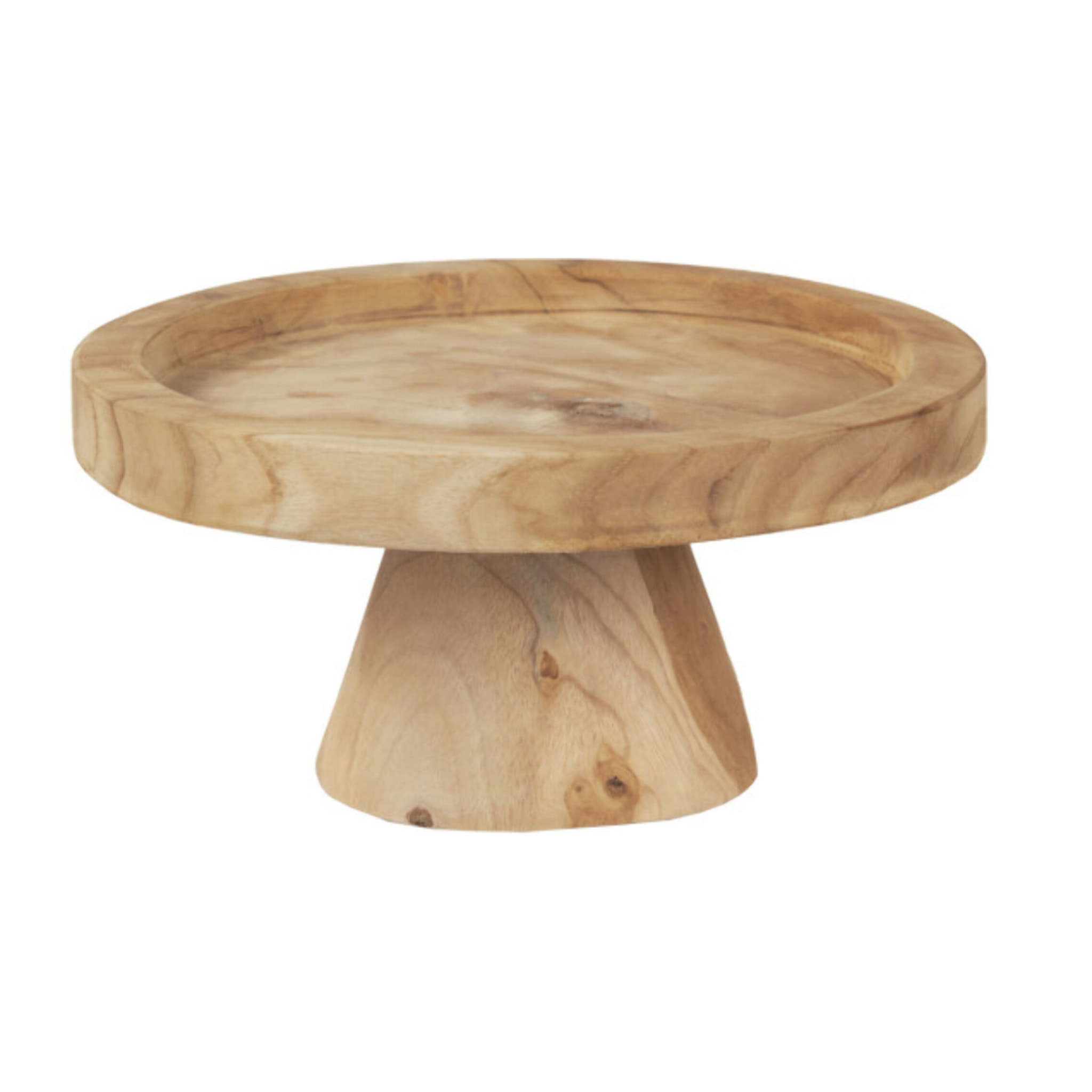 Plateau / Présentoir rond sur pied D. 27 cm en bois de teck - LADY