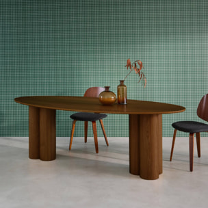 Table à manger ovale bois d'hévéa et placage chêne noyer 8 places 220cm - Leonore