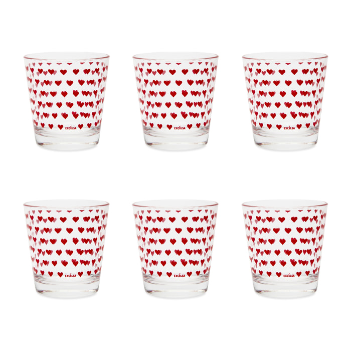 Set 6 Bicchieri Excelsa – Enjoy Cuori, Vetro Rosso