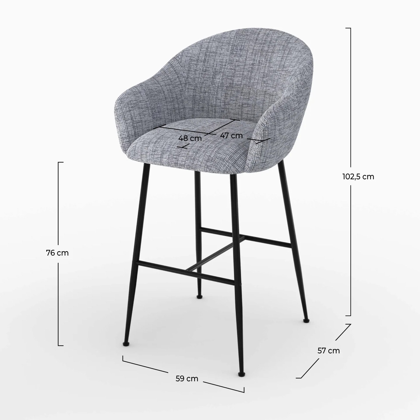 Chaise de bar en tissu gris chiné 76 cm - Socky