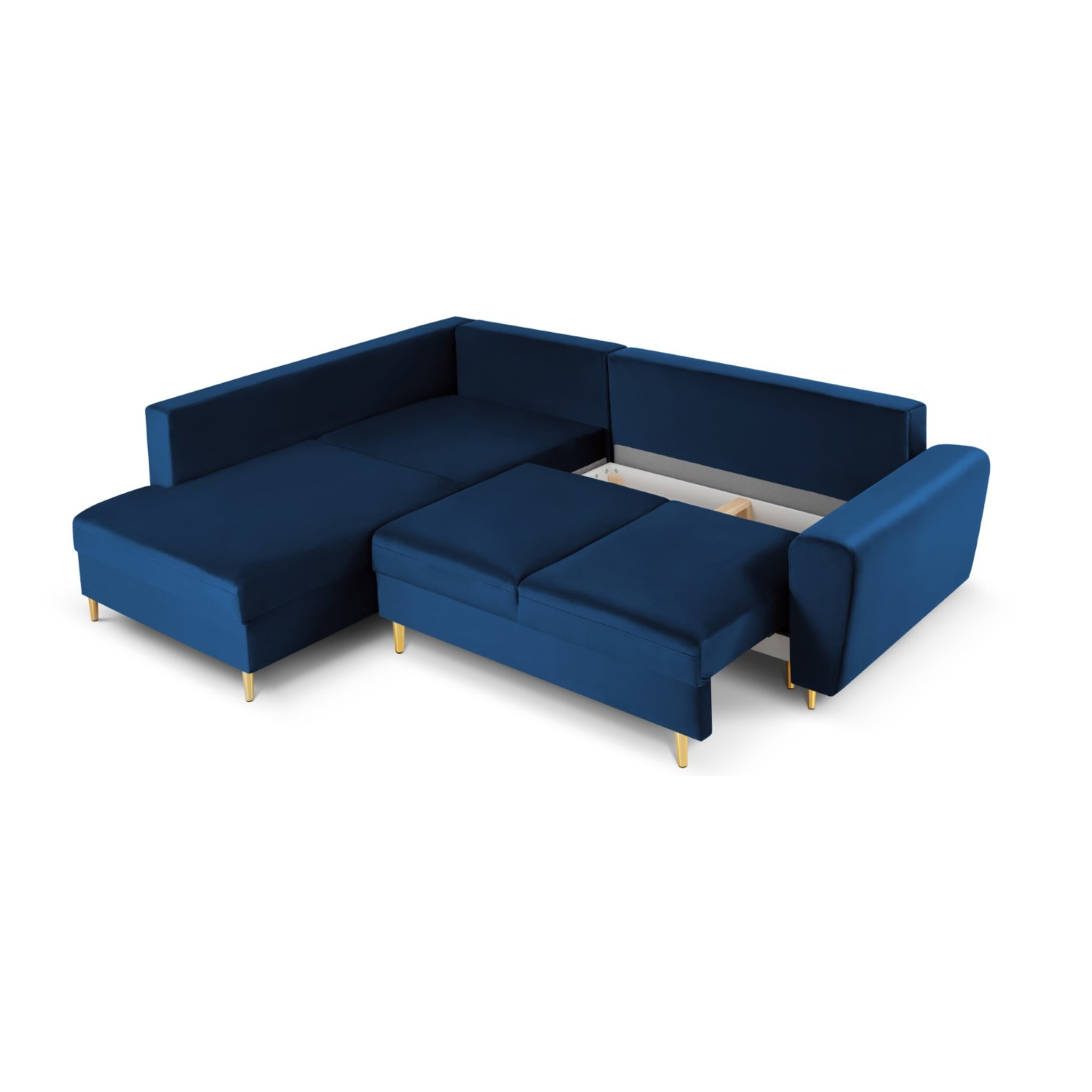 Canapé d'angle gauche convertible avec coffre de rangement "Kyoto" 5 places en velours bleu roi