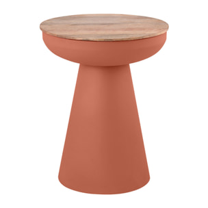 Table d'appoint ronde design avec rangement en métal terre brulée et bois manguier massif H52 cm TAM