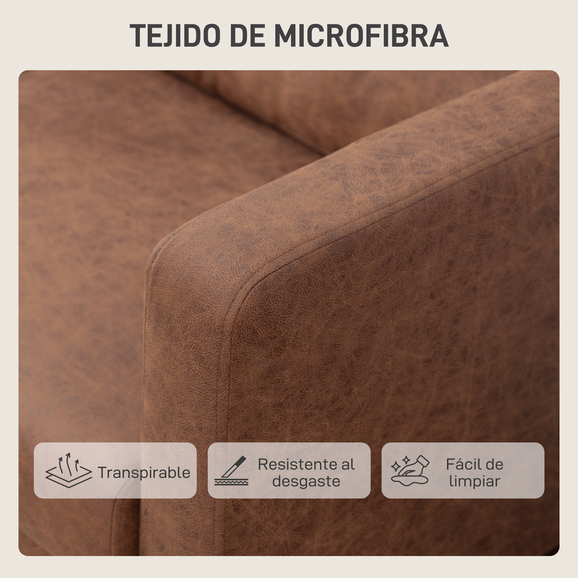 Sofá de 2 Plazas, Tapizado en Microfibra, Sofá Moderno con Patas de Madera, Reposabrazos, para Salón, Dormitorio, Oficina, Sala de Estar, 130x78x85 cm, Marrón