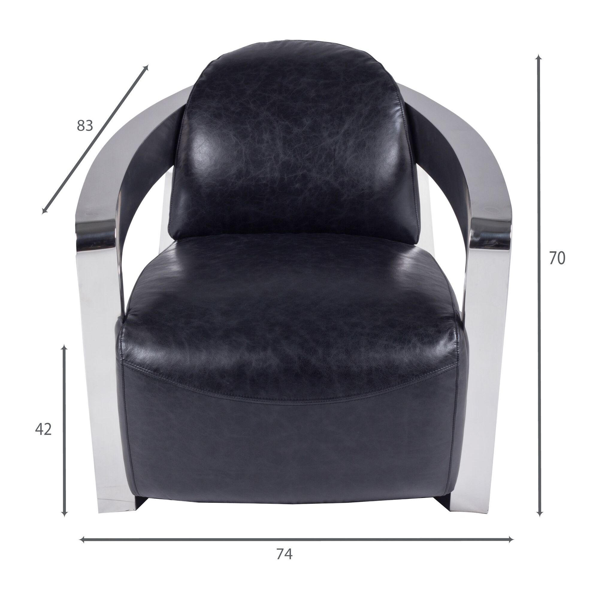 Fauteuil en cuir noir et structure en acier inoxydable ODYSSEE