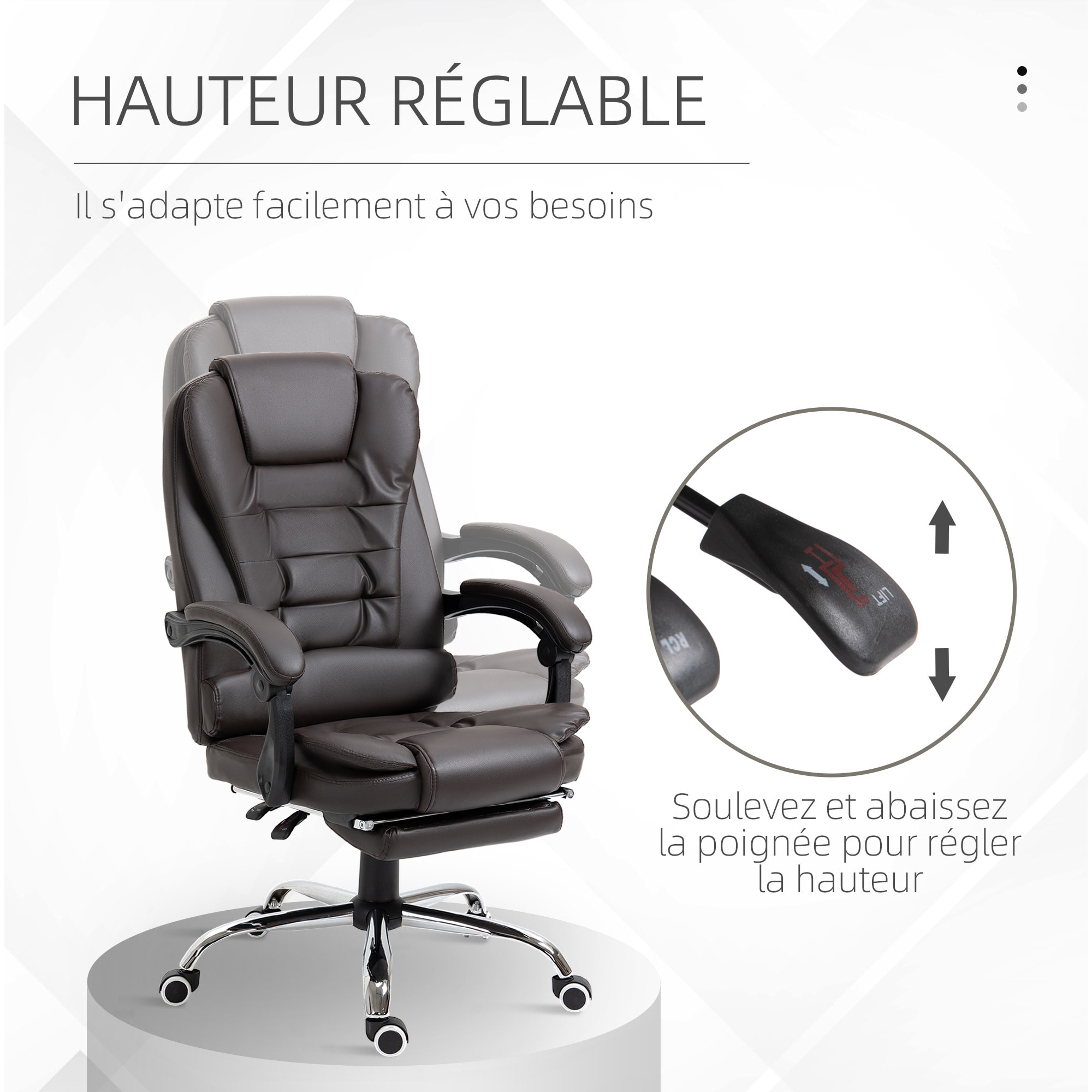 Fauteuil de bureau fauteuil manager grand confort réglable dossier inclinable repose-pied revêtement synthétique chocolat