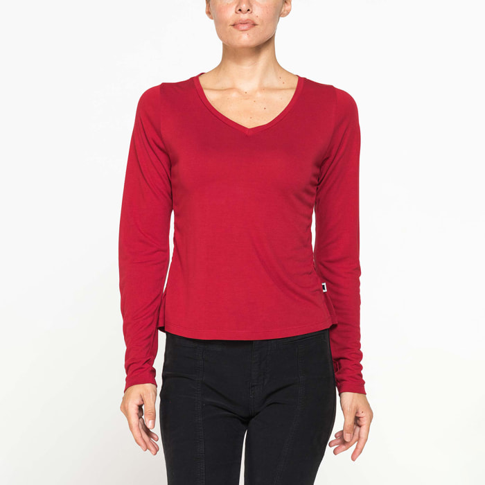 T-SHIRT SCOLLO A V MANICA LUNGA