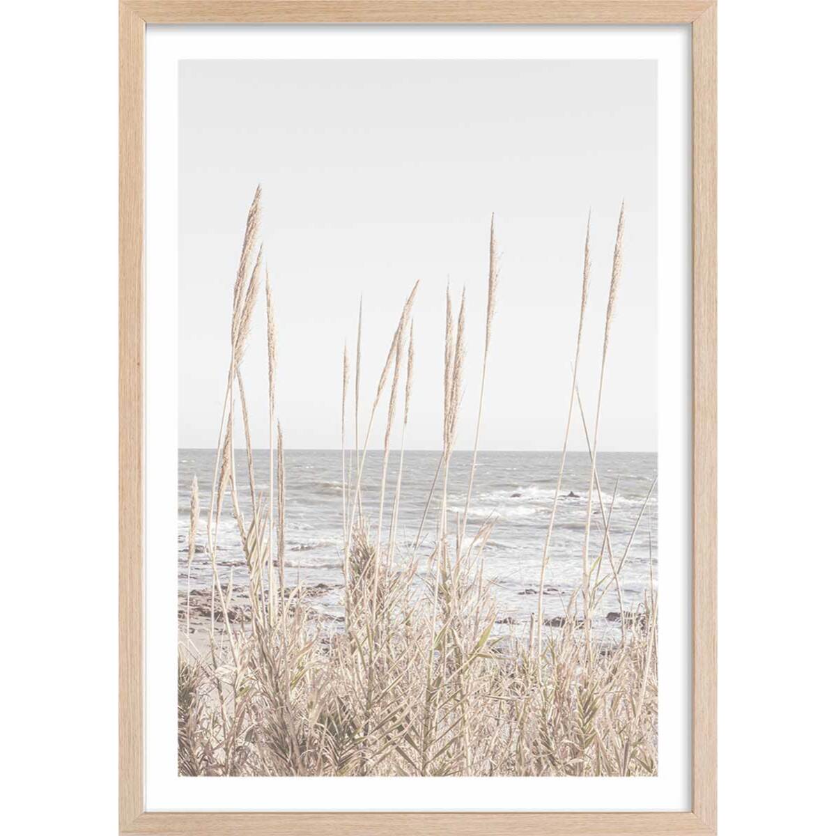 Poster épis au bord de l'eau Affiche + cadre en bois - Chêne