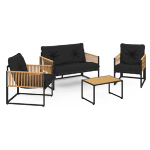 Salon de jardin Ozéa 4 places noir et cordage